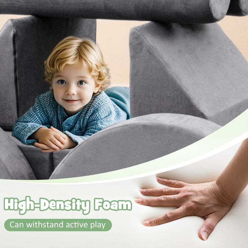 13 Pieces Convertible Modular Kids Play Couch for Nursery Playroom Bedroom-Gray