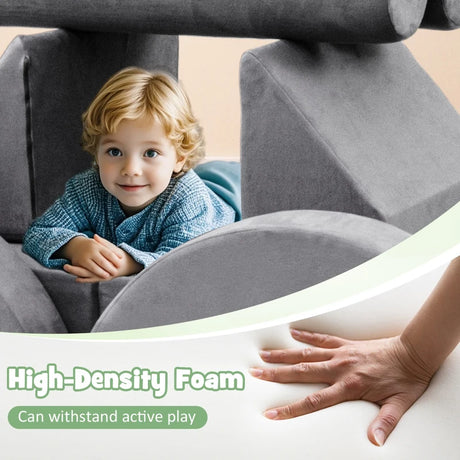 13 Pieces Convertible Modular Kids Play Couch for Nursery Playroom Bedroom-Gray