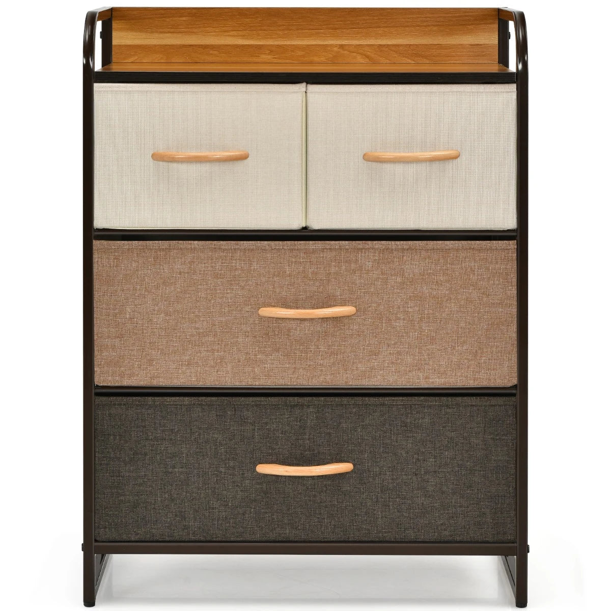 4-Drawer Tower Steel Frame Wooden Top Dresser Storage with 3-Tier Organizer