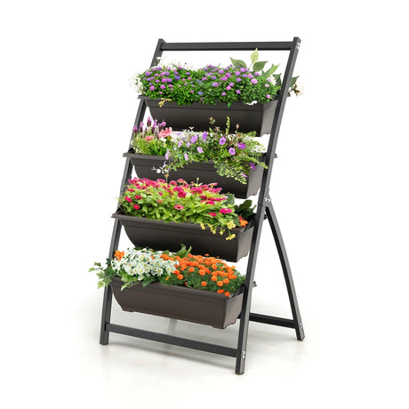 4-Tier Vertical Raised Garden Bed with 4 Containers and Drainage Holes-S