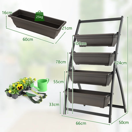 4-Tier Vertical Raised Garden Bed with 4 Containers and Drainage Holes-S