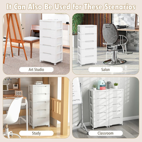 Rolling Storage Cabinet with Universal Wheels and 5/6/7 Drawers-6-Drawer