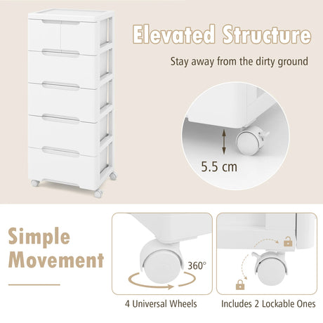 Rolling Storage Cabinet with Universal Wheels and 5/6/7 Drawers-6-Drawer