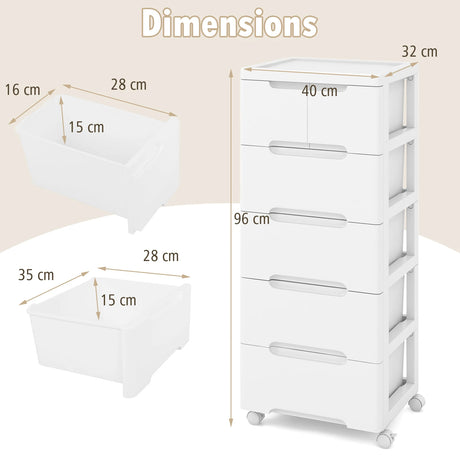 Rolling Storage Cabinet with Universal Wheels and 5/6/7 Drawers-6-Drawer
