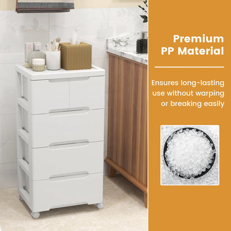 Rolling Storage Cabinet with Universal Wheels and 5/6/7 Drawers-5 Drawers