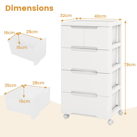 Rolling Storage Cabinet with Universal Wheels and 5/6/7 Drawers-5 Drawers