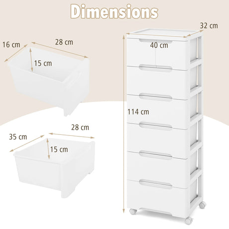 Rolling Storage Cabinet with Universal Wheels and 5/6/7 Drawers-7-Drawer