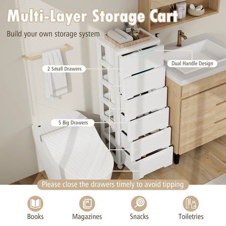 Rolling Storage Cabinet with Universal Wheels and 5/6/7 Drawers-7-Drawer