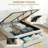 HOMCOM Double Ottoman Bed Frame, with Front Drawer - Cream