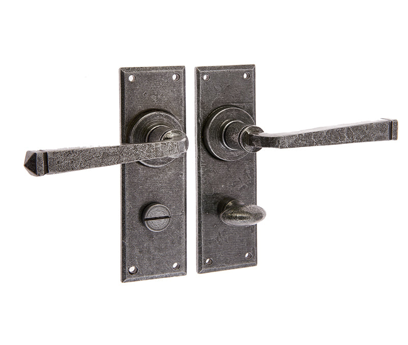 Valley Forge Door Handle on Bathroom Plate Pewter