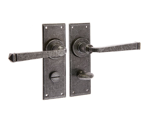 Valley Forge Door Handle on Bathroom Plate Pewter