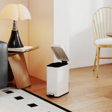 HOMCOM 5L Rectangular Compact Bin Steel Body Removable Bucket Quiet-Close Lid w/ Pedal Lid Rubbish Trash Can Home Office Bedroom Bathroom Living Room Garbage Tidy Clean White