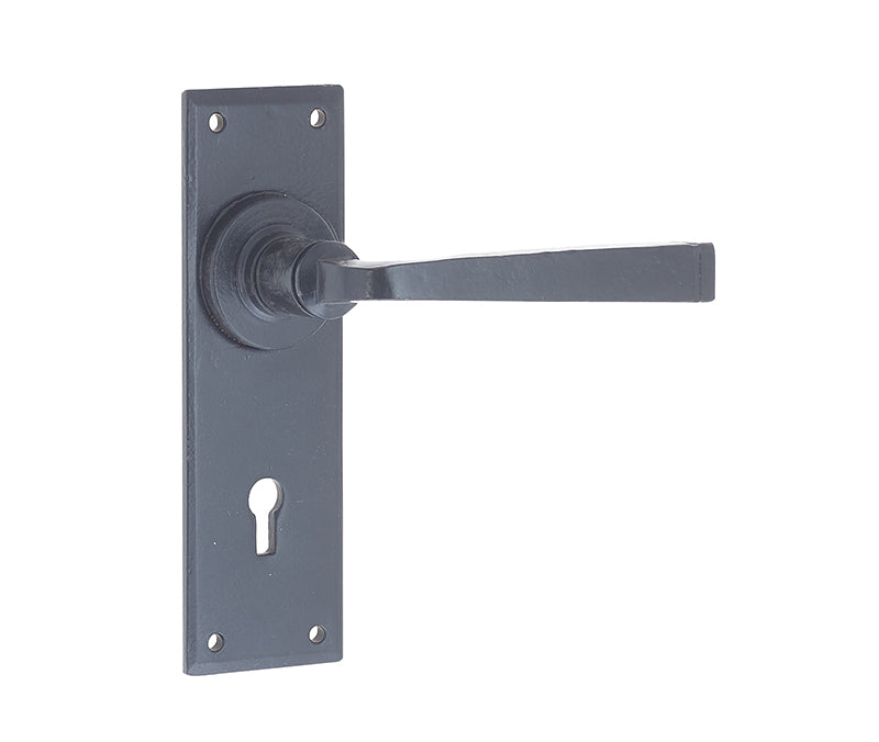 Valley Forge Door Handle on Lockplate Black