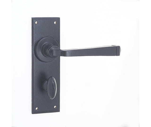 Valley Forge Door Handle on Bathroom Plate Black