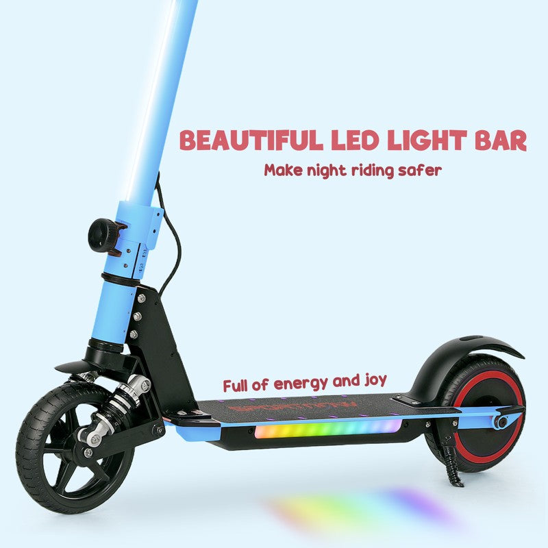 SPORTNOW Folding Electric Scooter for Kids Age 6-14 with Dual Brakes, Front Suspension, LED Colourful Lights and Display, 6.8kg Lightweight Aluminium E Scooter, Up to 14 KM/H & 6 KM, Blue