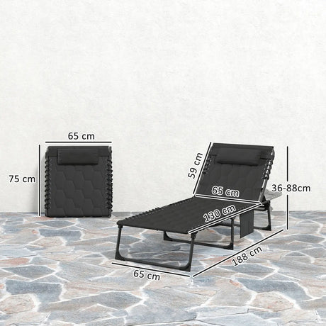 Outsunny Set of Two Sun Loungers, with Five-Position Reclining Backs - Black