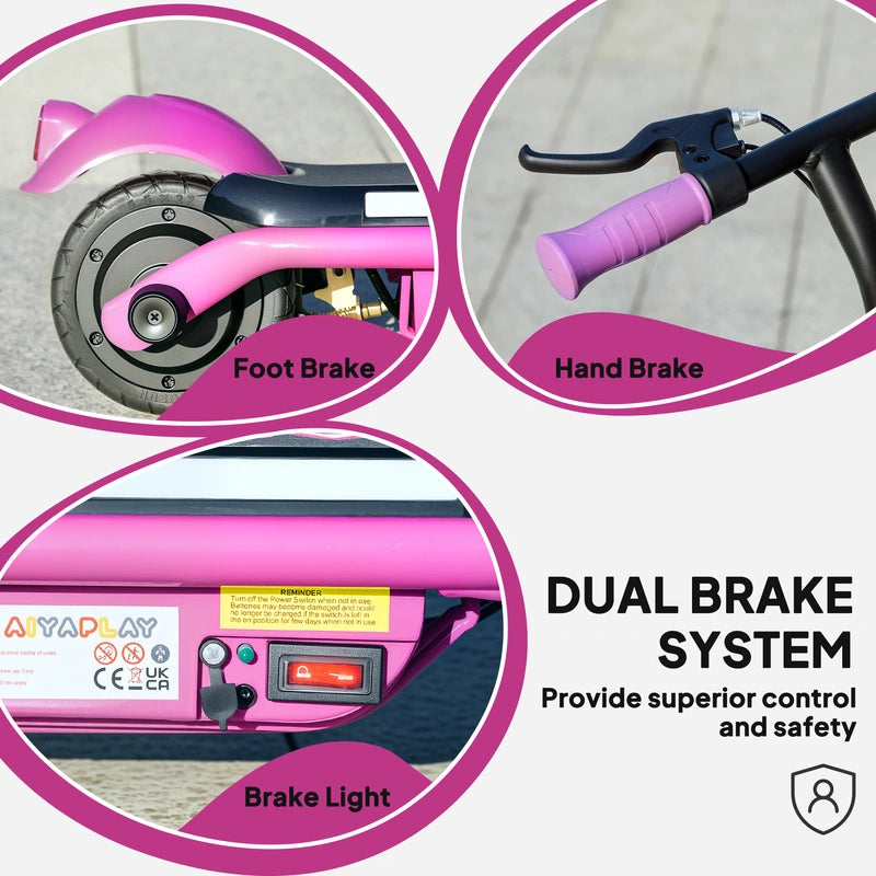 AIYAPLAY Electric Scooter for Kids Aged 6-14 Years, with Colourful Lights, Purple