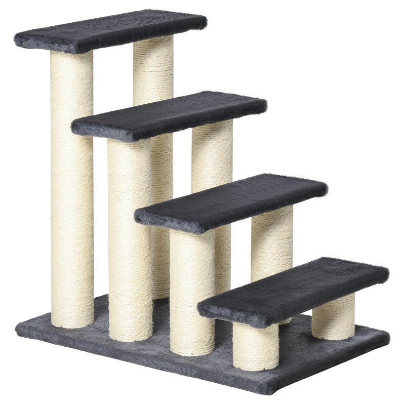 PawHut Dog Steps for Bed 4 Step Pet Stairs for Dog Cat ladder Scratch Post Grey