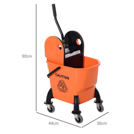 HOMCOM 25L Mop Bucket, with Wringer, Wheels and Handle - Orange