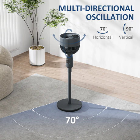 HOMCOM Pedestal Fan, Powerful Air Circulator, 12 Inch Floor Standing Fan with 3 Speed Settings, Oscillating Function for Bedroom, Home and Office, Grey