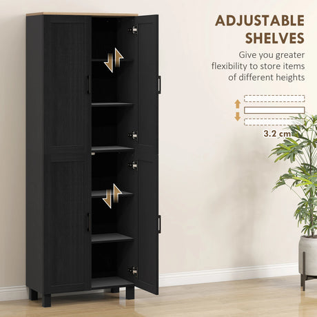 HOMCOM Freestanding Kitchen Cupboard, 4-Door Storage Cabinet with Adjustable Shelves, Modern Kitchen Pantry for Dining Room, 170cm, Black