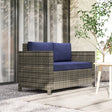 Outsunny Rattan Sofa, 2 Seater Garden Furniture with Soft Padded Cushion and Armrests, Wicker Garden Loveseat for Patio, Navy Blue