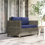 Outsunny Rattan Sofa, 2 Seater Garden Furniture with Soft Padded Cushion and Armrests, Wicker Garden Loveseat for Patio, Navy Blue