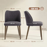 HOMCOM Dining Chairs Set of 2, Linen Upholstered Kitchen Chairs with Padded Seat, Curved Backrest, Rubberwood Legs, Dark Grey