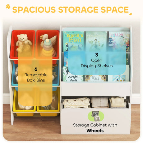 AIYAPLAY Toy Storage Unit, 3-Tier Toy Organiser Shelf with 6 Removable Storage Bins for Bedroom, Nursery, Multicoloured