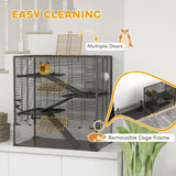 PawHut Four-Tier Hamster Cage with Deep Tempered Glass Bottom, Hut, Running Wheel, Food Dish, Water Bottle, 78.5 x 48.5 x 80cm