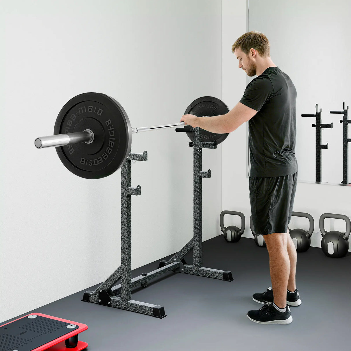 SPORTNOW Heavy Duty Barbell Squat Rack, Adjustable and Multifunctional Weight Power Stand, for Home, Gym - Black