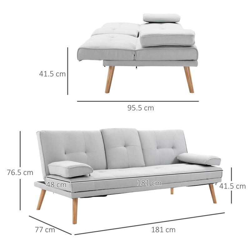 HOMCOM Sofa Bed, Fabric 3-seater Click Clack Sofa Bed with 2 Cup Holders, Convertible Bed Settee, Futon Sofa with Removable Armrest, for Living Room, Spare Room, Bed Room, Guest Room, Grey