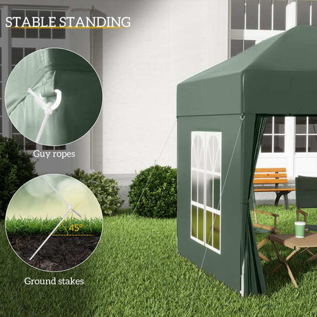 Outsunny 2 x 2 m Garden Pop Up Gazebo, Wedding Party Tent Marquee, Water Resistant Awning Canopy with Sidewalls, Windows, Carry Bag, Green