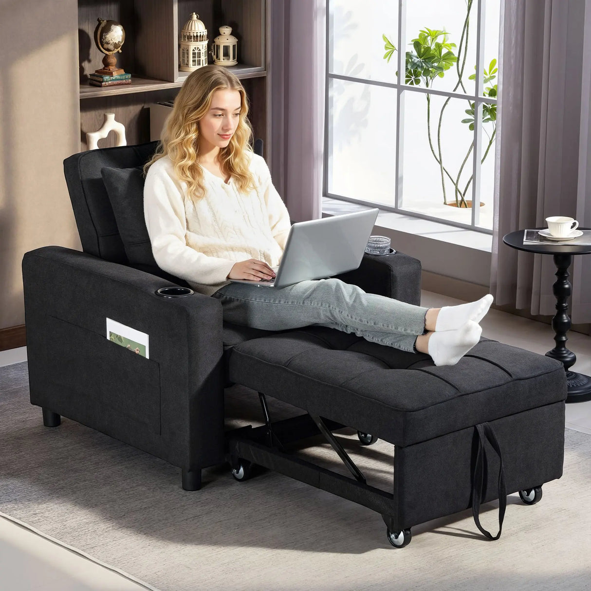 HOMCOM 3-in-1 Single Sofa Bed, Convertible Sleeper Chair Bed - Black