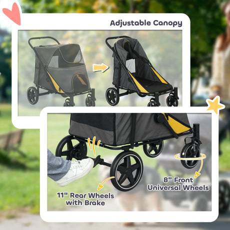 PawHut Foldable Pet Stroller, with Universal Wheels, Shock Absorber, for Medium and Large Dogs - Grey