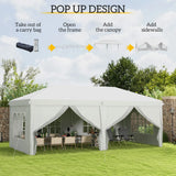 Outsunny 3 x 6 m Garden Pop Up Gazebo, Wedding Party Tent Marquee, Water Resistant Awning Canopy with Sidewalls, Windows, Carry Bag, White