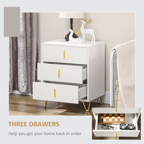 HOMCOM Elegant Chest of Three Drawers - White/Gold-Tone