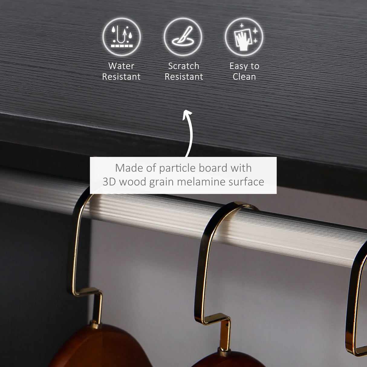 HOMCOM Open Wardrobe on Wheels, Bedroom Wardrobe with Clothes Hanging Rail, 2 Storage Shelves, Mobile Garment Rack for Cloakroom, Hallway, Black