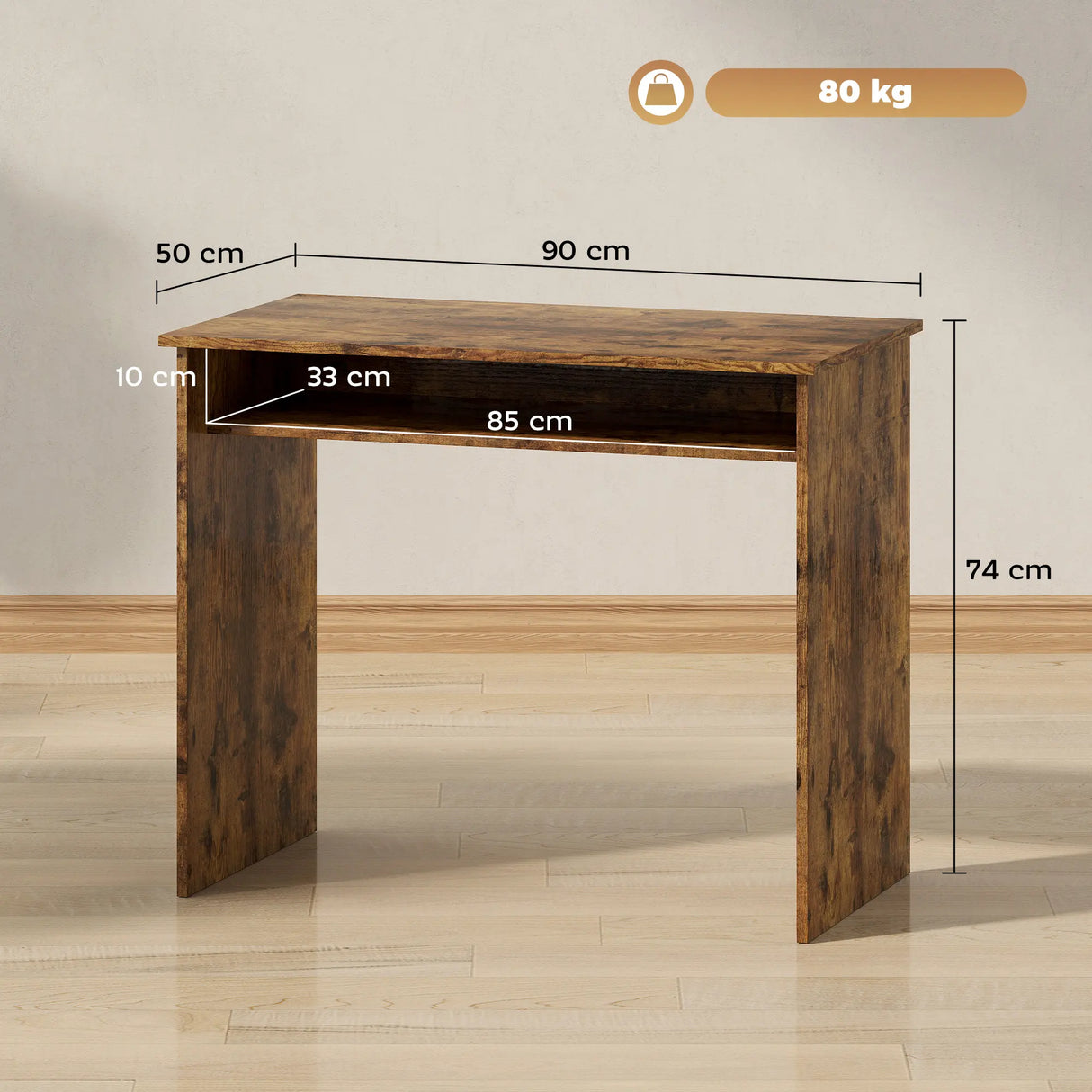 HOMCOM Boxy Work Desk, with Shelf - Wood-Effect