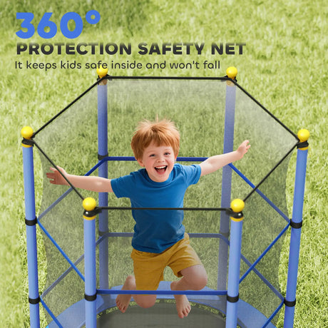 HOMCOM 4.6FT/55" Kids Trampoline with Safety Enclosure, Outdoor Indoor Use, for Ages 3-10 Years, Blue