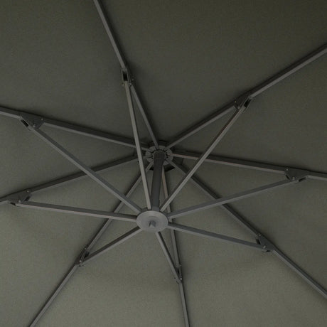 Outsunny 3(m) Garden Cantilever Parasol, Round Overhanging Umbrella with Crank Handle, Cross Base, Aluminium Frame and 360 Rotation, Banana Patio Umbrella for Outdoor Sun Shade, Grey