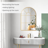 HOMCOM 90 X 61cm Arched Grid Mirror - Gold Tone