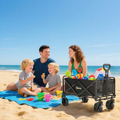Outsunny Folding Steel Frame Garden Storage Cart, with Wheels and Handle - Black