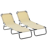 Outsunny 2 Piece Foldable Sun Loungers with 5-Position Adjustable Backrest, Outdoor Portable Recliner Chaise Lounge Chairs with Breathable Mesh Fabric, Beige