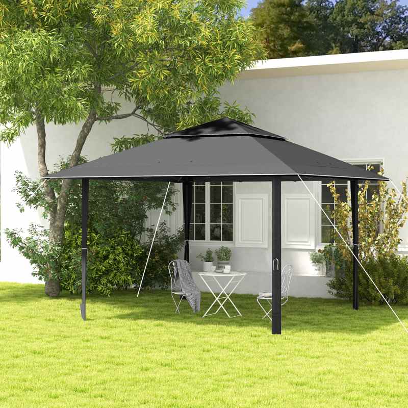 Outsunny 4 x 4m Pop-up Gazebo Double Roof Canopy Tent with UV Proof, Roller Bag & Adjustable Legs Outdoor Party, Steel Frame, Dark Grey