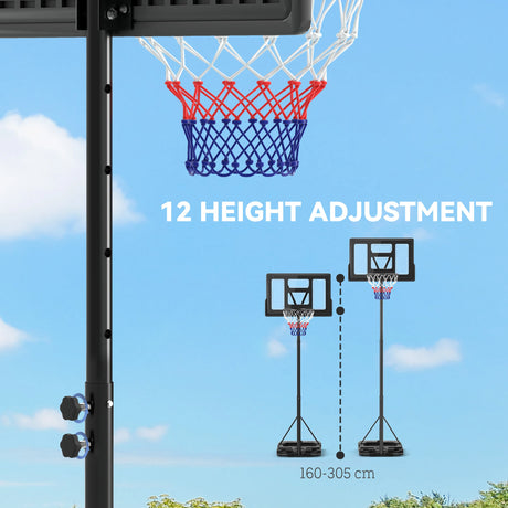 SPORTNOW 2.3-3.05m Basketball Hoop and Stand, with Weighted Base, Wheels, Black