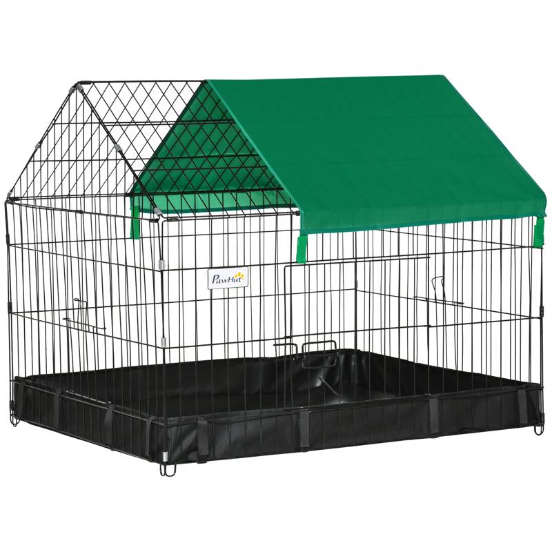 PawHut Rabbit Cage Guinea Pig Playpen Small Animal House for Kitties Puppies, w/ Water Proof Oxford Roof Floor 90 x 75 x 75 cm