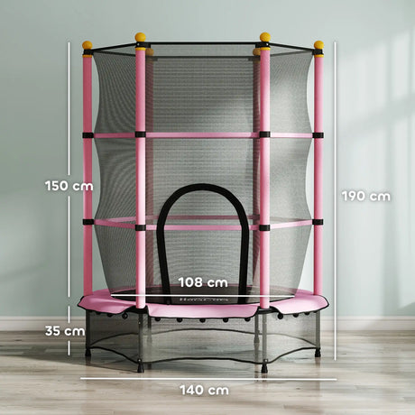 HOMCOM 4.6FT/55" Kids Trampoline with Safety Enclosure, Outdoor Indoor Use, for Ages 3-10 Years, Pink