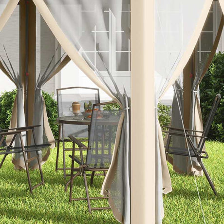 Outsunny Hexagon Pop Up Gazebo Outdoor Patio Gazebo Double Roof Instant Shelter with Netting, 3 x 4m, Khaki