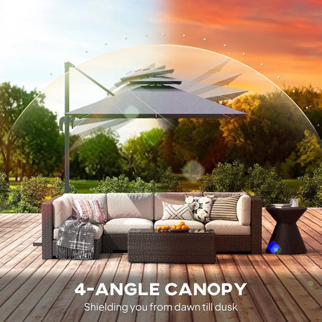 Outsunny 2.5m Cantilever Parasol with Solar Powered LED Lights, 360 Rotation, Tilt Adjustment, Crank Handle, Dark Grey